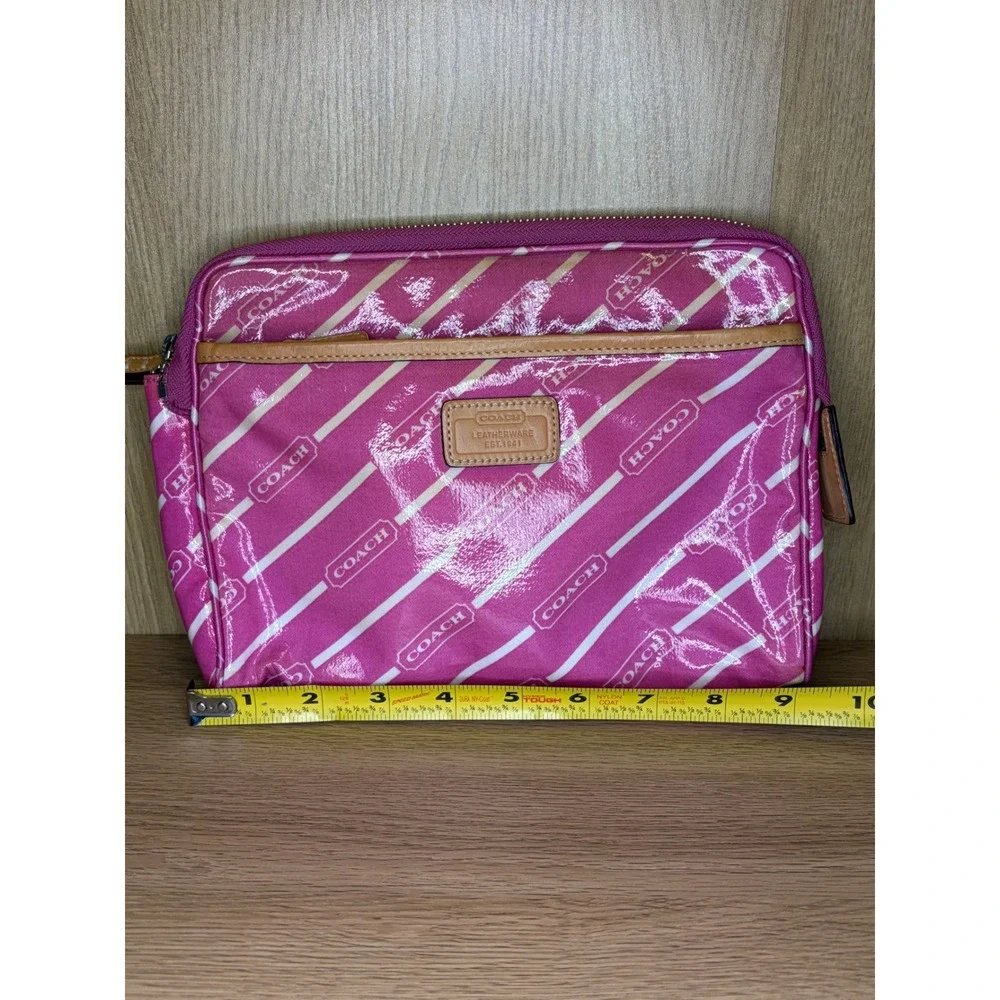 Coach Pink Logo Stripe Cosmetic Case Medium